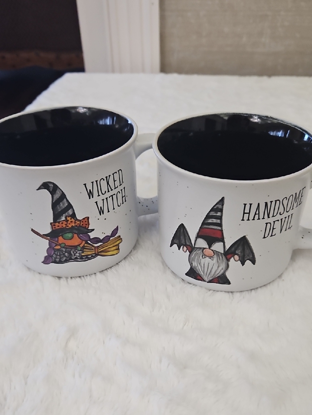 Wicked Witch & Handsome Devil Halloween Ceramic Mug Set - White